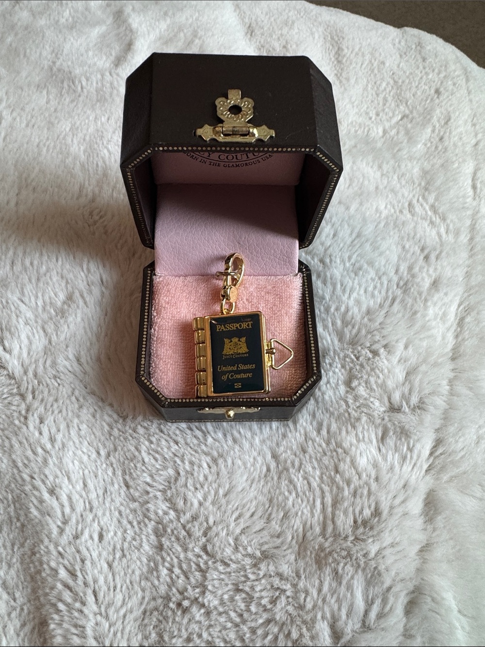 Juicy Couture Gold and Pink Passport Book Key Charm